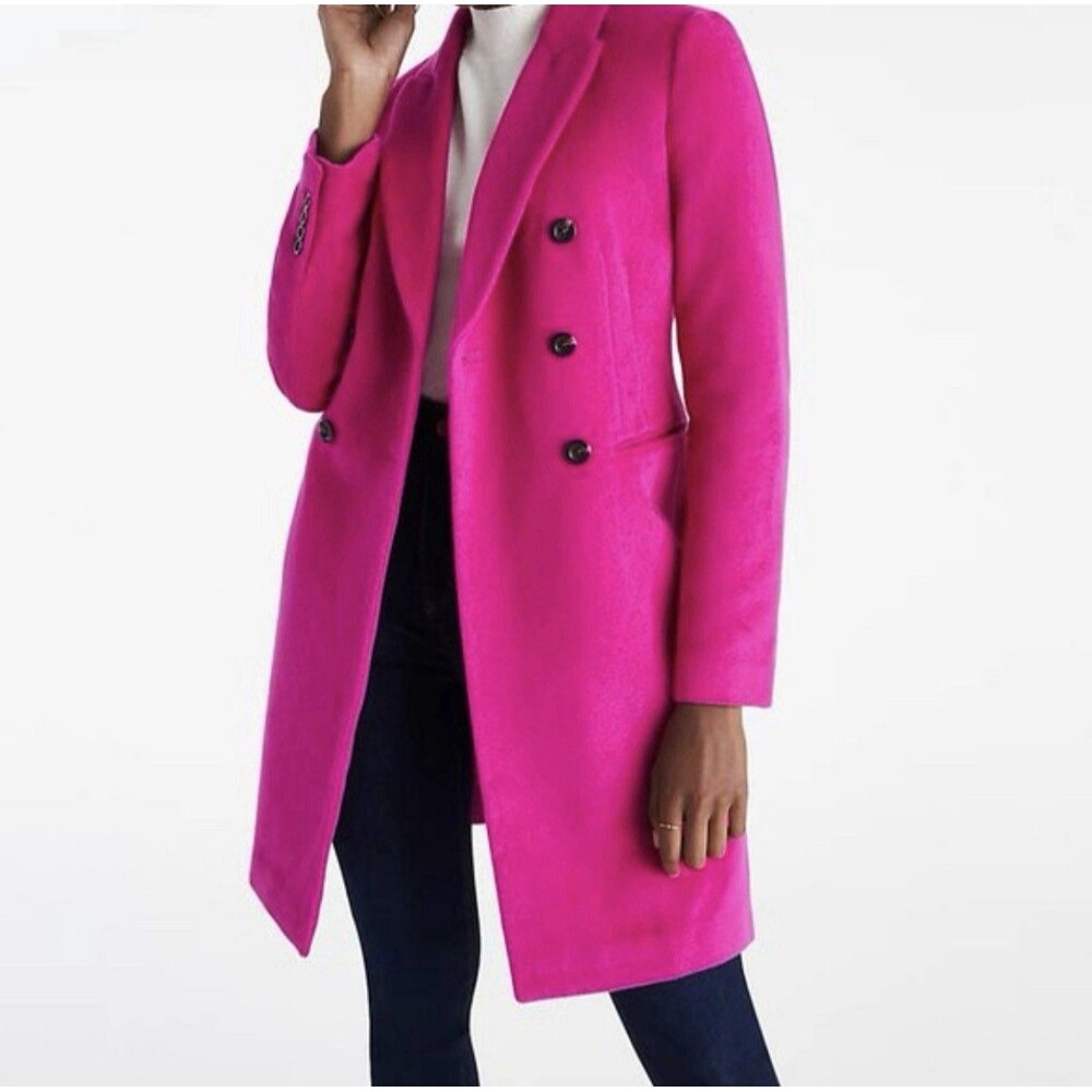Ann Taylor Double Breasted Chesterfield Coat Size S Pink Magenta Wool